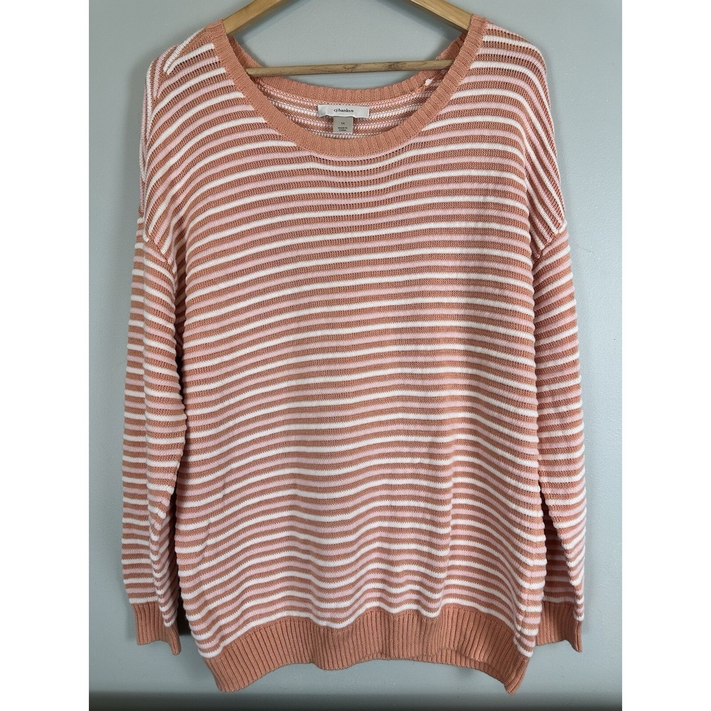 CJ Banks Women's Plus Size 1X Striped Sweater Long Sleeve Cotton Blend Pullover